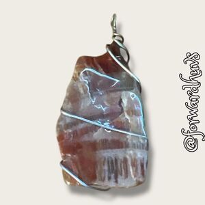 Petrified Wood Pendant Wrapped in Silver-Tone Wire
